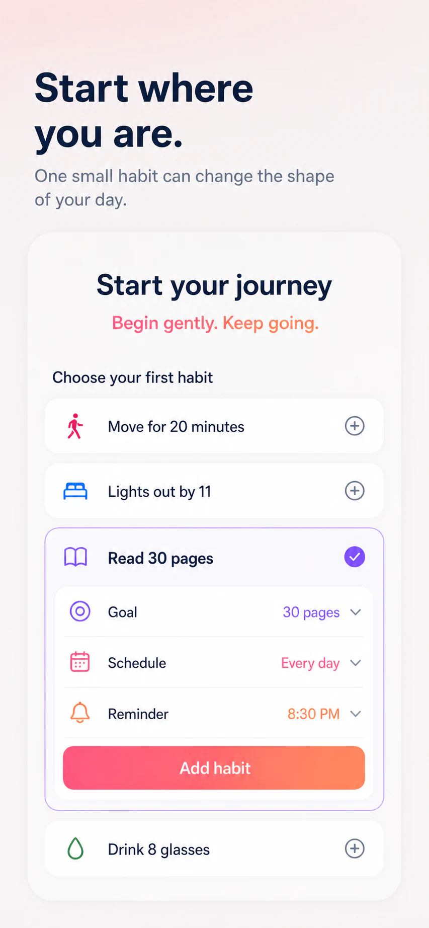 Start where you are — guided habit onboarding on iPhone