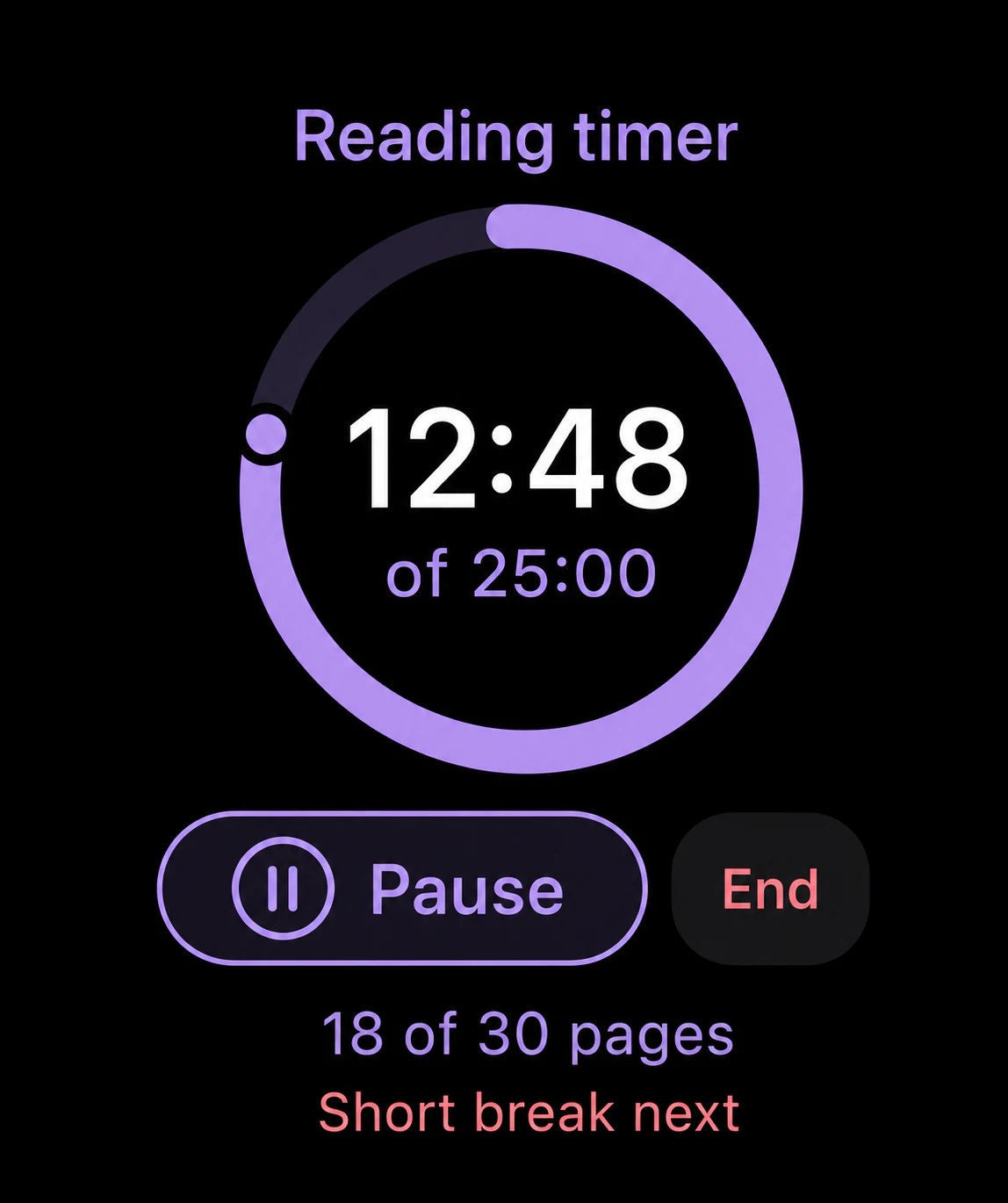 Reading focus timer on Apple Watch